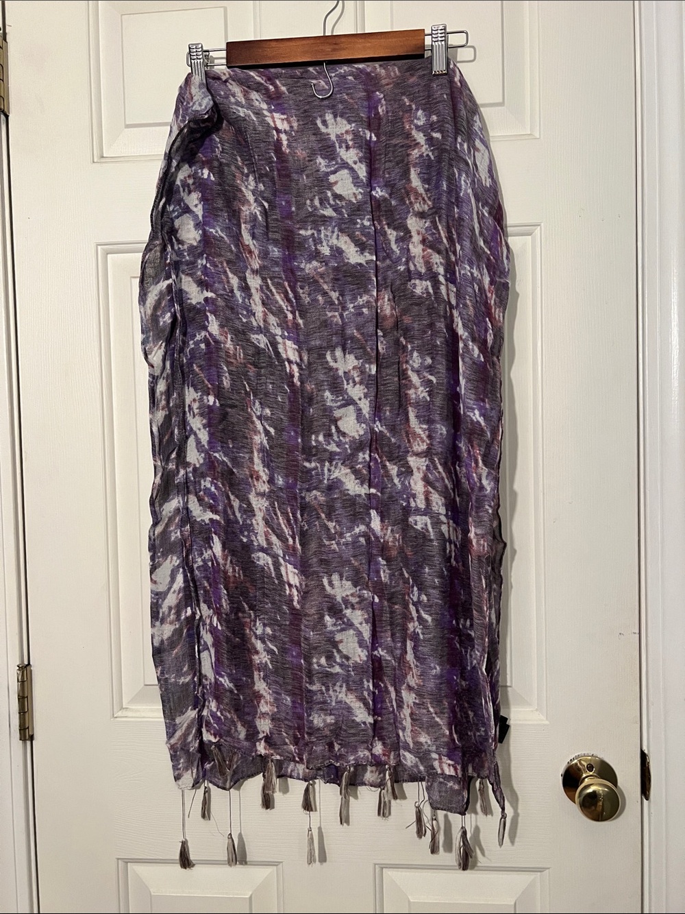 Purple Patterned Tassel Hem Women's Scarf